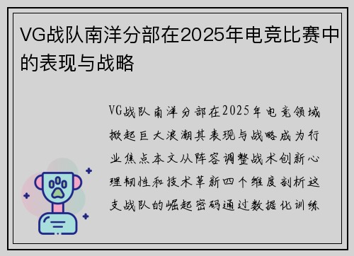 VG战队南洋分部在2025年电竞比赛中的表现与战略